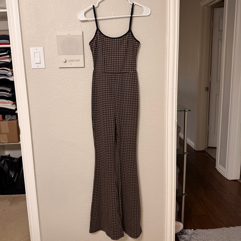 SHEIN Black and Brown Houndstooth Jumpsuit